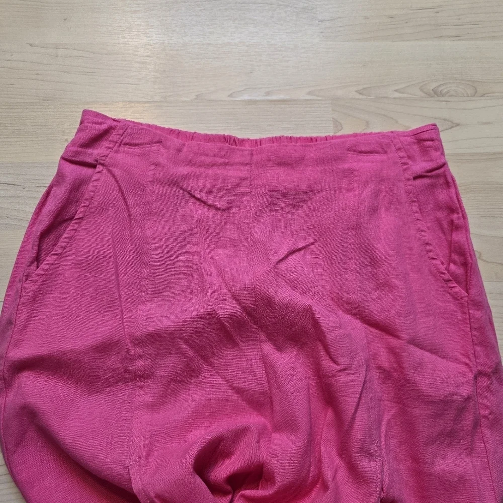 H/G Linen Blend Split Front Leg Pink Beach Pants Size Medium